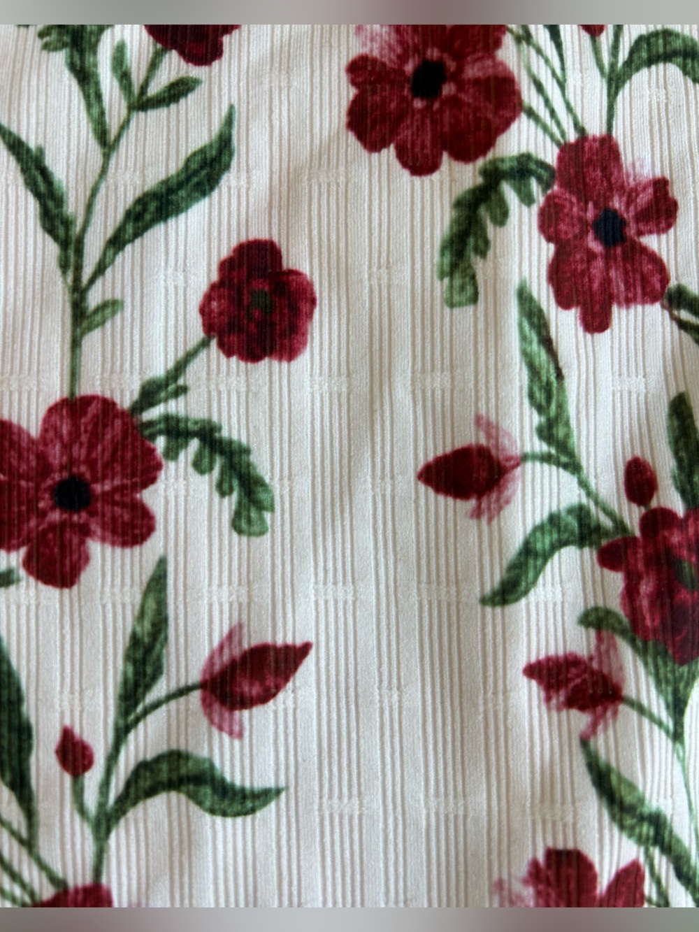 Floral Long-Sleeve Ribbed Top - Cream with Red Floral - Picture 8 of 9